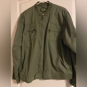 Eddie‎ Bauer Women's Military Forest Green Moto Jacket Size XXL Y2K 100% Cotton